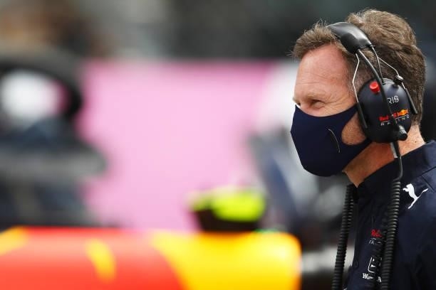 Red Bull Racing Team Principal Christian Horner looks on from the grid before the F1 Grand Prix of Austria at Red Bull Ring on July 04, 2021 in...