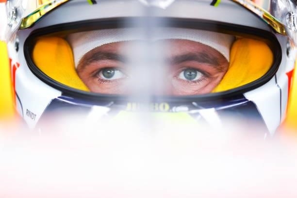 Max Verstappen of Netherlands and Red Bull Racing prepares to drive in the garage before the F1 Grand Prix of Austria at Red Bull Ring on July 04,...