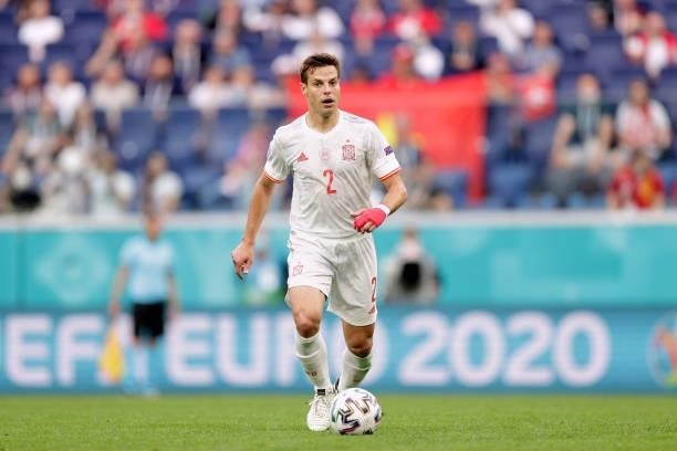 Cesar Azpilicueta of Spain controls the ball during the UEFA Euro 2020 Championship Quarter-final match between Switzerland and Spain at Saint...
