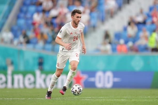 Aymeric Laporte of Spain controls the ball during the UEFA Euro 2020 Championship Quarter-final match between Switzerland and Spain at Saint...