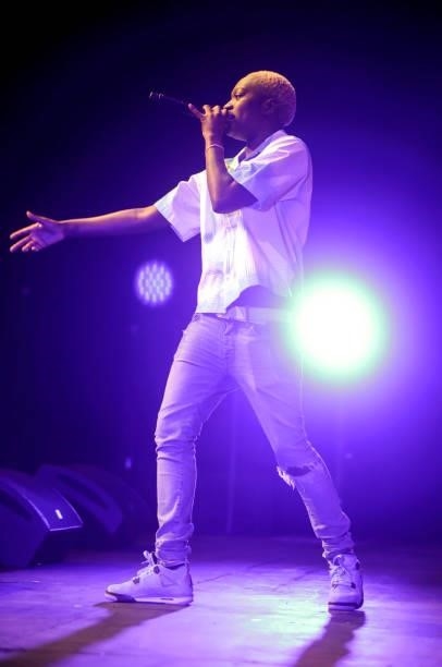 Darkoo performs on stage during UK Black Pride at The Roundhouse on July 04, 2021 in London, England. UK Black Pride is Europe's largest celebration...