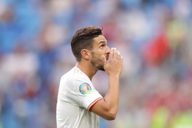 Koke of Spain reacts during the UEFA Euro 2020 Championship Quarter-final match between Switzerland and Spain at Saint Petersburg Stadium on July 02,...