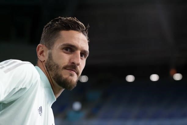Koke of Spain attends questions from the media at the flash interview area after the UEFA Euro 2020 Championship Quarter-final match between...