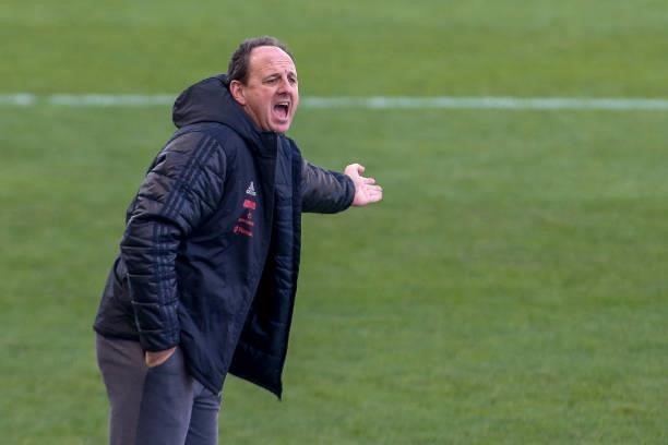 Rogerio Ceni coach of Flamengo reacts during a match between Flamengo and Fluminense as part of Brasileirao 2021 at Neo Quimica Arena on July 04,...