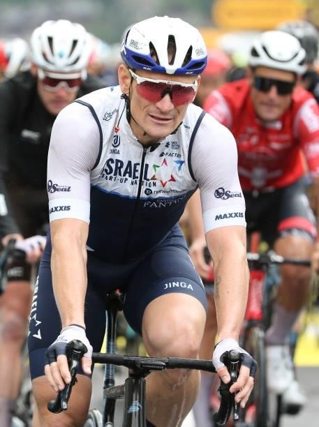 Andre Greipel of Germany and Israel Start-Up Nation crosses the finish line during stage 8 of the 108th Tour de France 2021, a stage of 151 km...