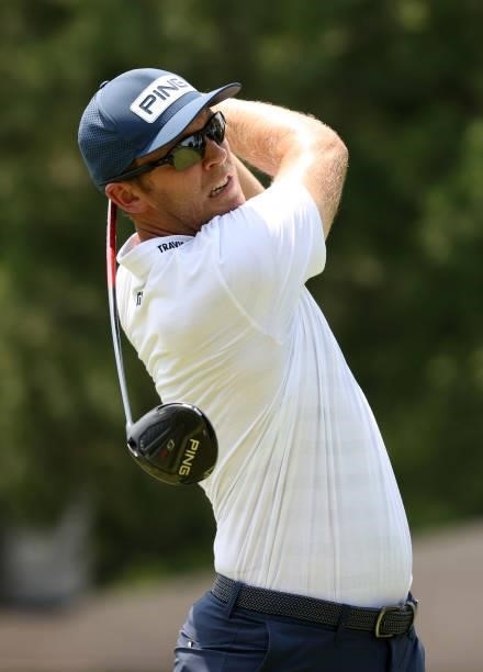 Seamus Power of Ireland tees off on the fourth tee during the final round of the Rocket Mortgage Classic on July 04, 2021 at the Detroit Golf Club in...
