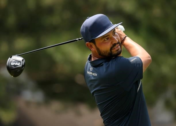 Spaun plays his shot from the fourth tee during the final round of the Rocket Mortgage Classic on July 04, 2021 at the Detroit Golf Club in Detroit,...