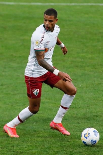 Caio Paulista of Fluminense controls the ball during a match between Flamengo and Fluminense as part of Brasileirao 2021 at Neo Quimica Arena on July...