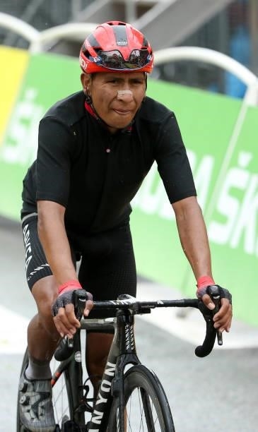 Nairo Quintana of Colombia and Team Arkea - Samsic crosses the finish line of stage 9 of the 108th Tour de France 2021, a stage of 145 km between...