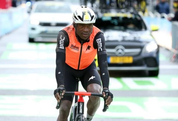 Nicholas Dlamini of South Africa and Team Qhubeka-Nexthash crosses the finish line - after the deadline, 1h24mn after the winner - of stage 9 of the...