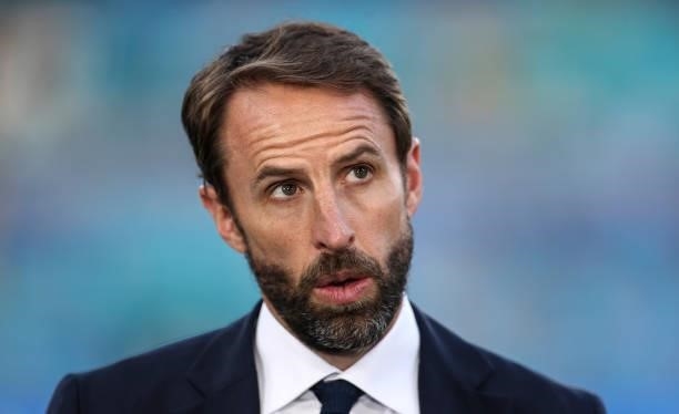 Gareth Southgate, Manager of England talks to the media prior to the UEFA Euro 2020 Championship Quarter-final match between Ukraine and England at...