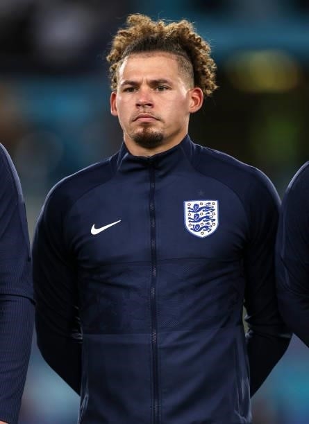 Kalvin Phillips of England lines up for the national anthem prior to the UEFA Euro 2020 Championship Quarter-final match between Ukraine and England...