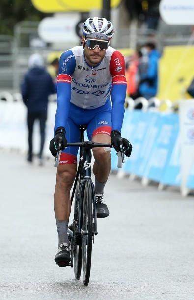 Jacopo Guarnieri of Italy and Groupama - FDJ crosses the finish line - after the deadline - of stage 9 of the 108th Tour de France 2021, a stage of...