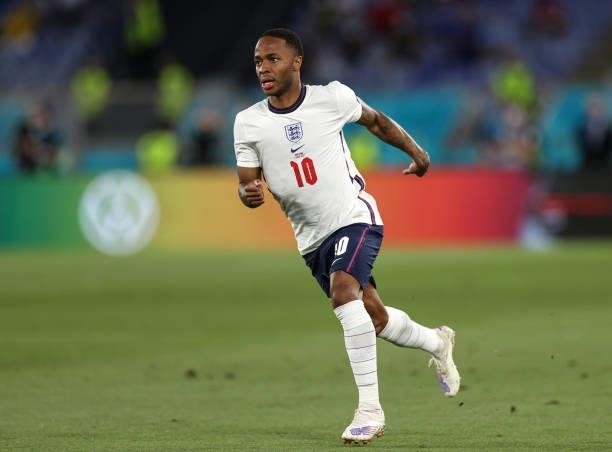 Raheem Sterling of England looks on during the UEFA Euro 2020 Championship Quarter-final match between Ukraine and England at Olimpico Stadium on...