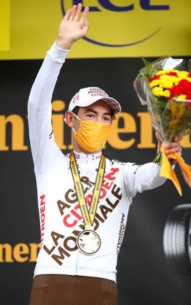 Ben O'Connor of Australia and AG2R Citroen Team celebrates during the podium ceremony winning stage 9 of the 108th Tour de France 2021, a stage of...