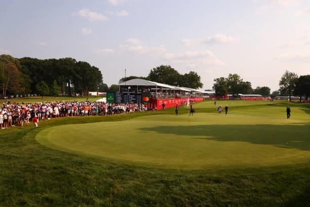 General view of the 18th green during the final round of the Rocket Mortgage Classic on July 04, 2021 at the Detroit Golf Club in Detroit, Michigan.
