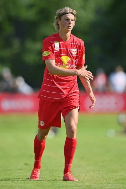 Maurits Kjaergaard of FC Red Bull Salzburg looks on during the Pre-Season Friendly match between FC Red Bull Salzburg and AS Monaco at Maximarkt...