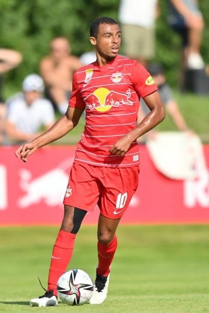 Antoine Bernede of FC Red Bull Salzburg plays the ball during the Pre-Season Friendly match between FC Red Bull Salzburg and AS Monaco at Maximarkt...