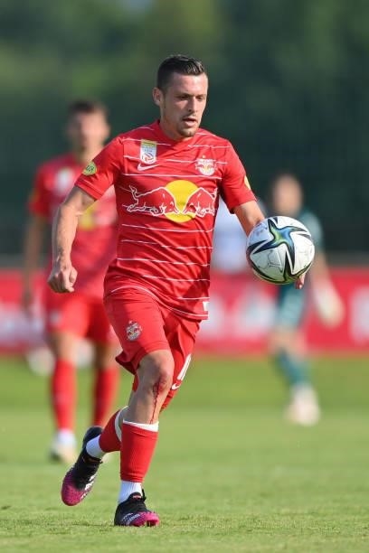 Zlatko Junuzovic of FC Red Bull Salzburg plays the ball during the Pre-Season Friendly match between FC Red Bull Salzburg and AS Monaco at Maximarkt...