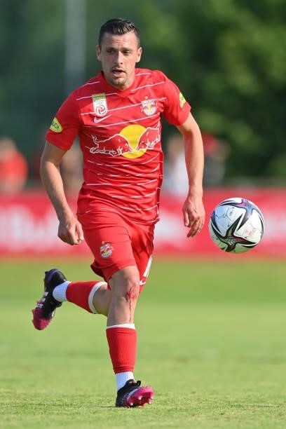 Zlatko Junuzovic of FC Red Bull Salzburg plays the ball during the Pre-Season Friendly match between FC Red Bull Salzburg and AS Monaco at Maximarkt...