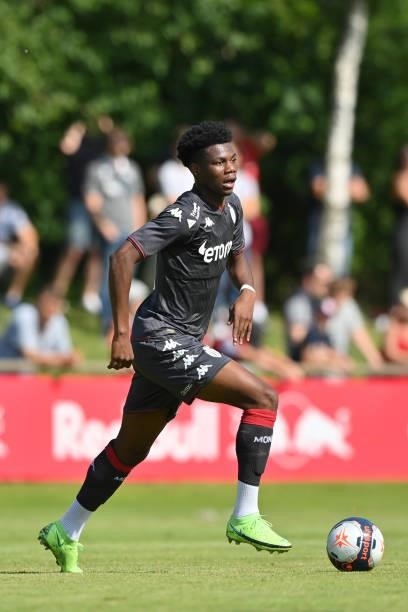 Aurelien Tchouameni of AS Monaco plays the ball during the Pre-Season Friendly match between FC Red Bull Salzburg and AS Monaco at Maximarkt...