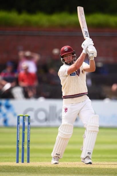 Roelof Van Der Merwe of Somerset plays a shot during Day Two of the LV= Insurance County Championship match between Somerset and Leicestershire at...