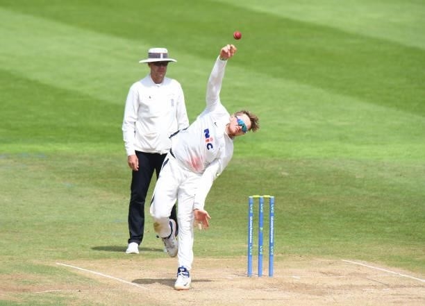 Dom Bess of Yorkshire bowls during the LV= Insurance County Championship match between Northamptonshire and Yorkshire at The County Ground on July...