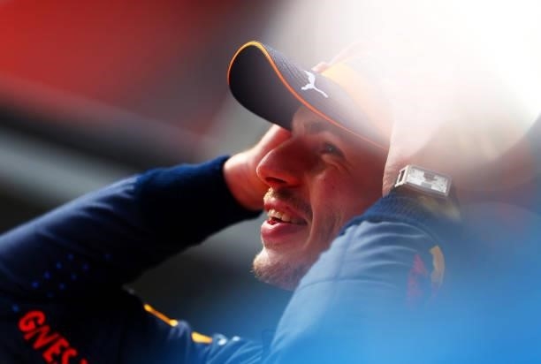 Race winner Max Verstappen of Netherlands and Red Bull Racing celebrates in parc ferme after the F1 Grand Prix of Austria at Red Bull Ring on July...