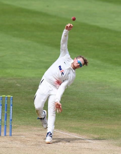 Dom Bess of Yorkshire bowls during the LV= Insurance County Championship match between Northamptonshire and Yorkshire at The County Ground on July...