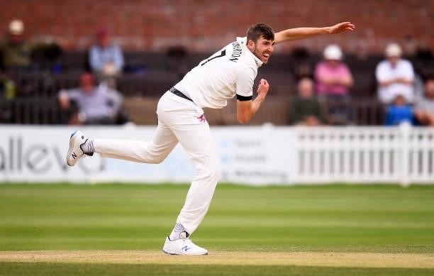 Craig Overton of Somerset in bowling action during Day Two of the LV= Insurance County Championship match between Somerset and Leicestershire at The...