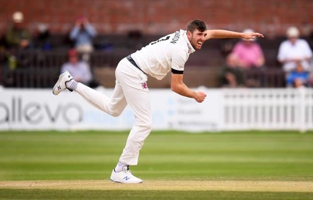Craig Overton of Somerset in bowling action during Day Two of the LV= Insurance County Championship match between Somerset and Leicestershire at The...