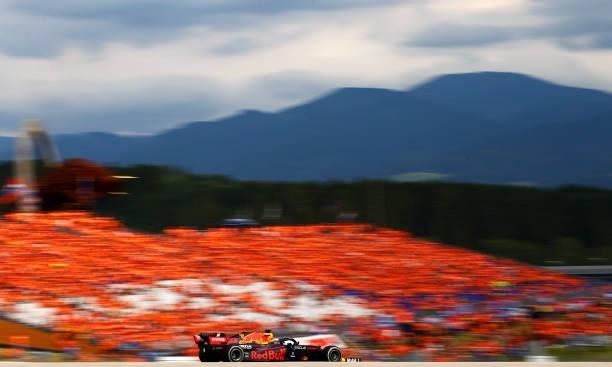 Max Verstappen of the Netherlands driving the Red Bull Racing RB16B Honda during the F1 Grand Prix of Austria at Red Bull Ring on July 04, 2021 in...