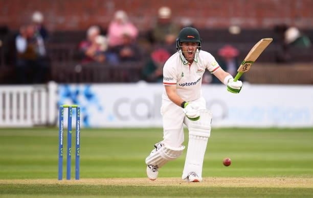 Josh Inglis of Leicestershire plays a shot during Day Two of the LV= Insurance County Championship match between Somerset and Leicestershire at The...