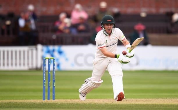 Josh Inglis of Leicestershire plays a shot during Day Two of the LV= Insurance County Championship match between Somerset and Leicestershire at The...