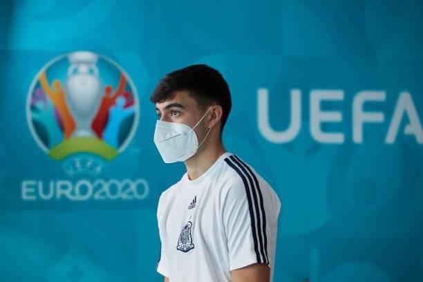 Pedro Gonzalez Lopez alias Pedri of Spain walks along the dressing tunnel at Gazprom Arena stadium before the UEFA Euro 2020 Championship...