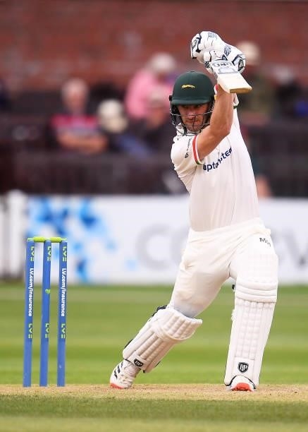 Colin Ackermann of Leicestershire plays a shot during Day Two of the LV= Insurance County Championship match between Somerset and Leicestershire at...