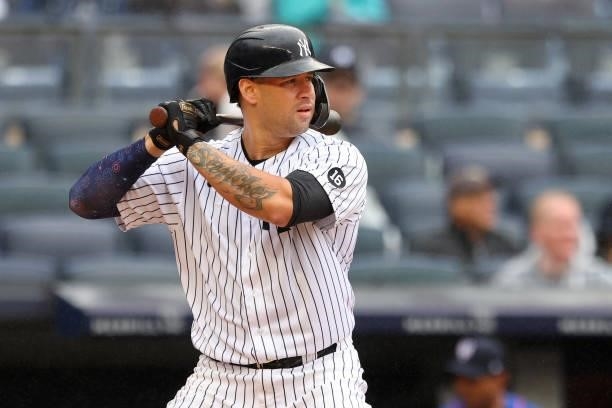 Gary Sanchez of the New York Yankees in action against the New York Mets during a game at Yankee Stadium on July 3, 2021 in New York City.