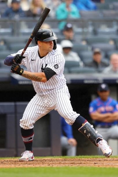 Gary Sanchez of the New York Yankees in action against the New York Mets during a game at Yankee Stadium on July 3, 2021 in New York City.