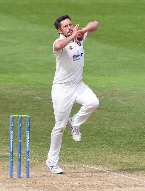 Simon Kerrigan of Northamptonshire bowls during the LV= Insurance County Championship match between Northamptonshire and Yorkshire at The County...