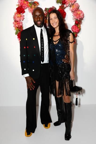 Virgil Abloh and Bella Hadid attend the Louis Vuitton Parfum Dinner at Fondation Louis Vuitton on July 05, 2021 in Paris, France.