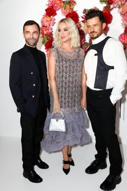 Nicolas Ghesquiere, Katy Perry and Orlando Bloom attend the Louis Vuitton Parfum Dinner at Fondation Louis Vuitton on July 05, 2021 in Paris, France.