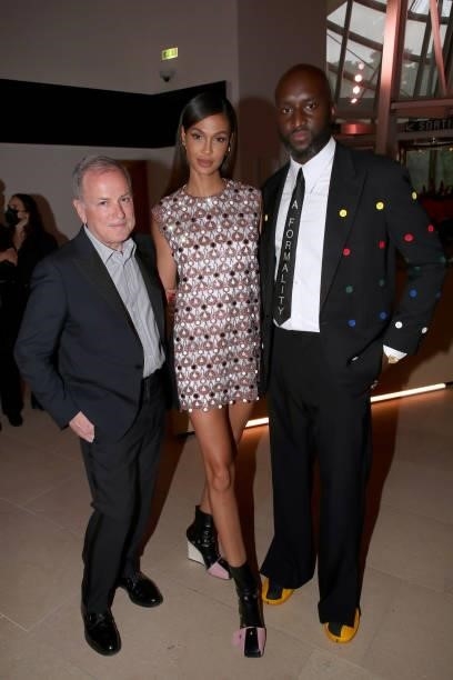 Of Louis Vuitton Michael Burke, Joan Smalls and Virgil Abloh attend Louis Vuitton Parfum hosts dinner at Fondation Louis Vuitton on July 05, 2021 in...