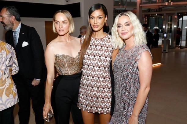Amber Valletta, Joan Smalls and Katy Perry attend the Louis Vuitton Parfum Dinner at Fondation Louis Vuitton on July 05, 2021 in Paris, France.