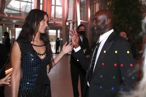 Bella Hadid and Virgil Abloh attend Louis Vuitton Parfum hosts dinner at Fondation Louis Vuitton on July 05, 2021 in Paris, France.