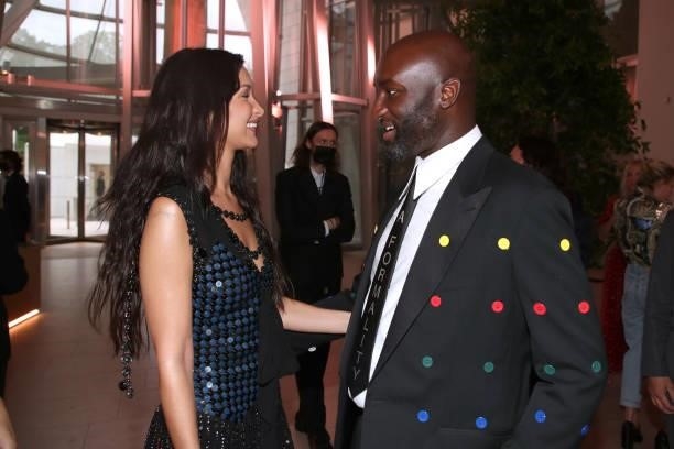 Bella Hadid and Virgil Abloh attend Louis Vuitton Parfum hosts dinner at Fondation Louis Vuitton on July 05, 2021 in Paris, France.