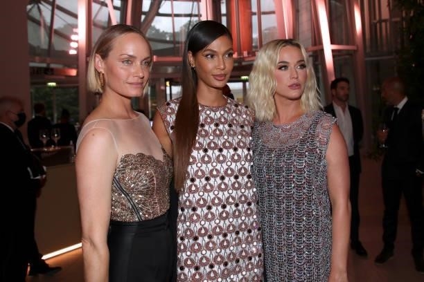 Amber Valletta, Joan Smalls and Katy Perry attend Louis Vuitton Parfum hosts dinner at Fondation Louis Vuitton on July 05, 2021 in Paris, France.