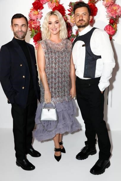 Nicolas Ghesquiere, Katy Perry and Orlando Bloom attend the Louis Vuitton Parfum Dinner at Fondation Louis Vuitton on July 05, 2021 in Paris, France.