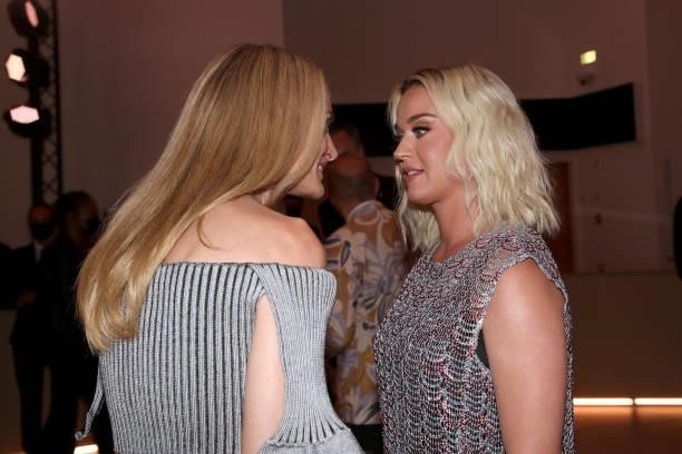 Lauren Santo Domingo and Katy Perry attend Louis Vuitton Parfum hosts dinner at Fondation Louis Vuitton on July 05, 2021 in Paris, France.