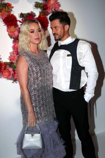 Katy Perry and Orlando Bloom attend Louis Vuitton Parfum hosts dinner at Fondation Louis Vuitton on July 05, 2021 in Paris, France.