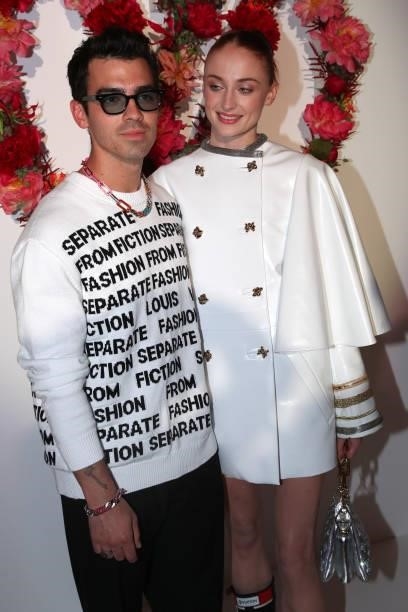 Joe Jonas and his wife Sophie Turner attend Louis Vuitton Parfum hosts dinner at Fondation Louis Vuitton on July 05, 2021 in Paris, France.
